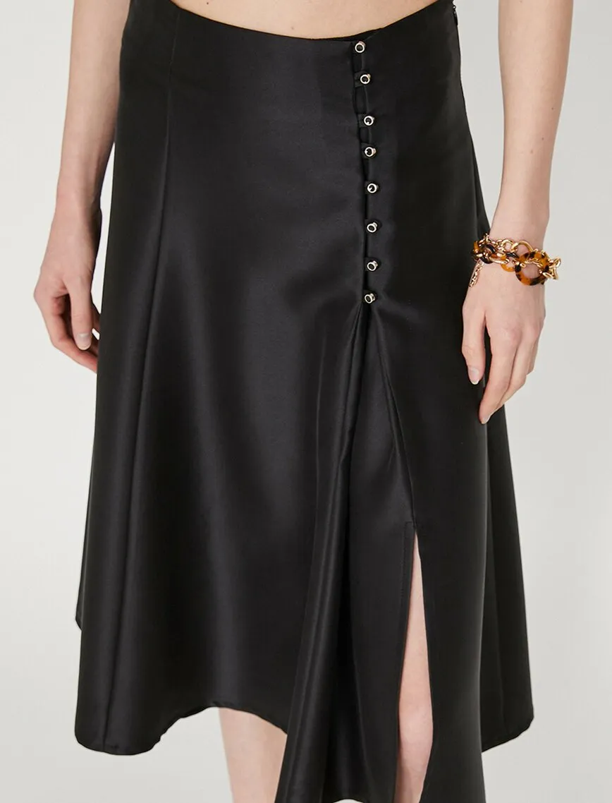 11813 Black Slit Detailed Midi Skirt