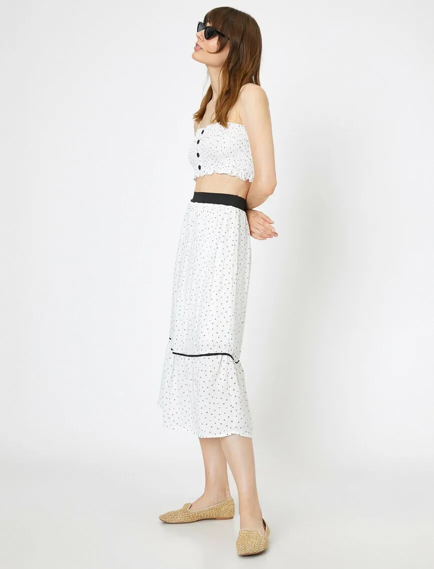 11840 White Dotted Midi Skirt