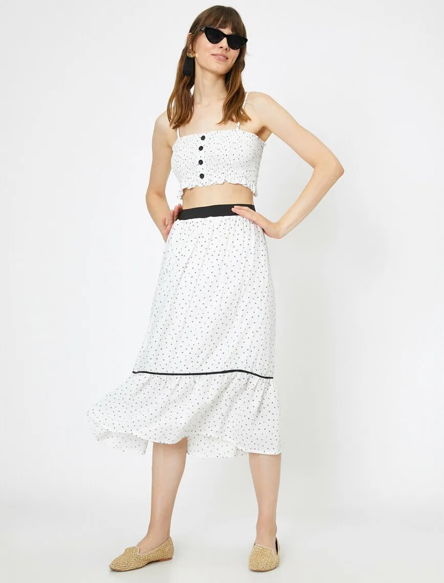 11840 White Dotted Midi Skirt