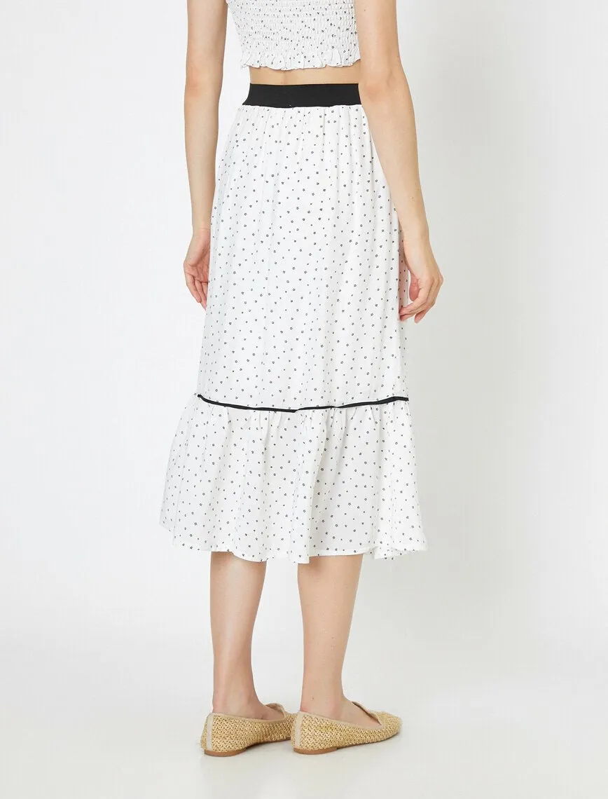 11840 White Dotted Midi Skirt