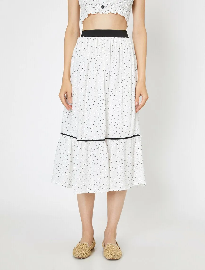 11840 White Dotted Midi Skirt