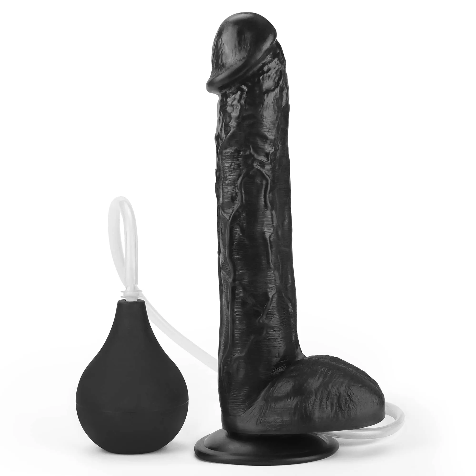 11" Realistic Squirting Dildo Ejaculating Dildo with Enema Bulb Black