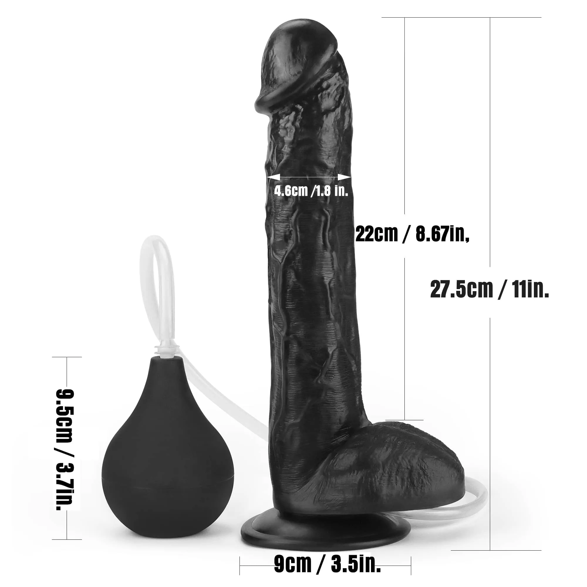 11" Realistic Squirting Dildo Ejaculating Dildo with Enema Bulb Black