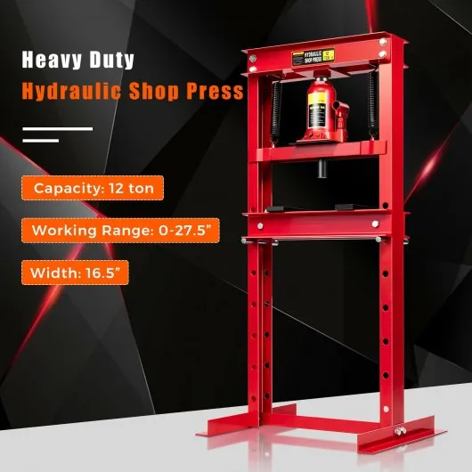 12-Ton H-Frame Plates Hydraulic Shop Press