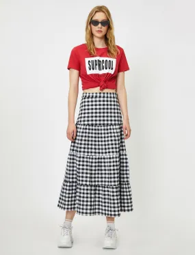 12020 Black Check Midi Skirt