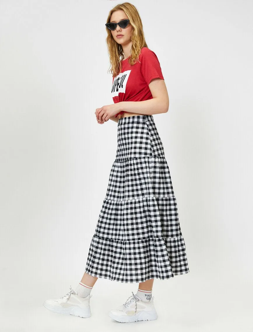 12020 Black Check Midi Skirt