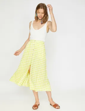 12030 Yellow Check Midi Skirt