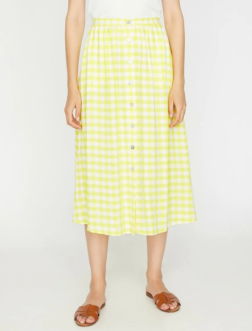 12030 Yellow Check Midi Skirt