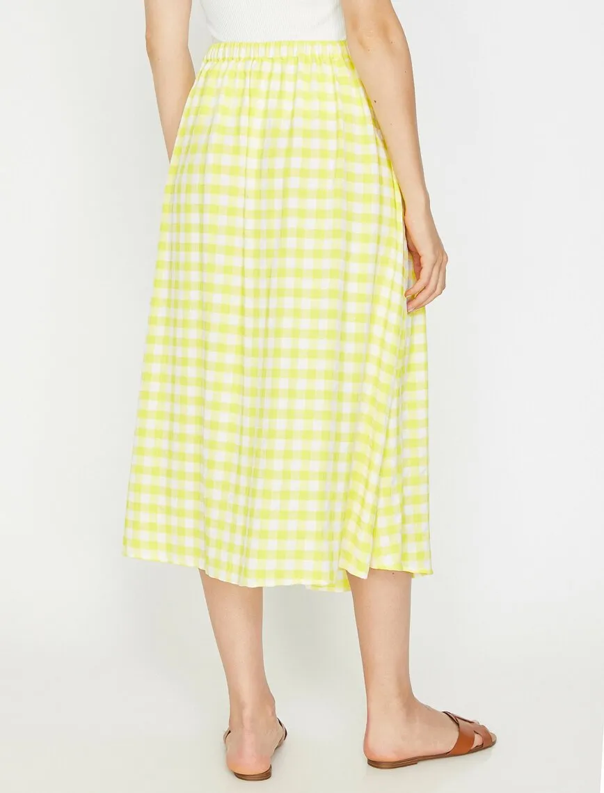 12030 Yellow Check Midi Skirt