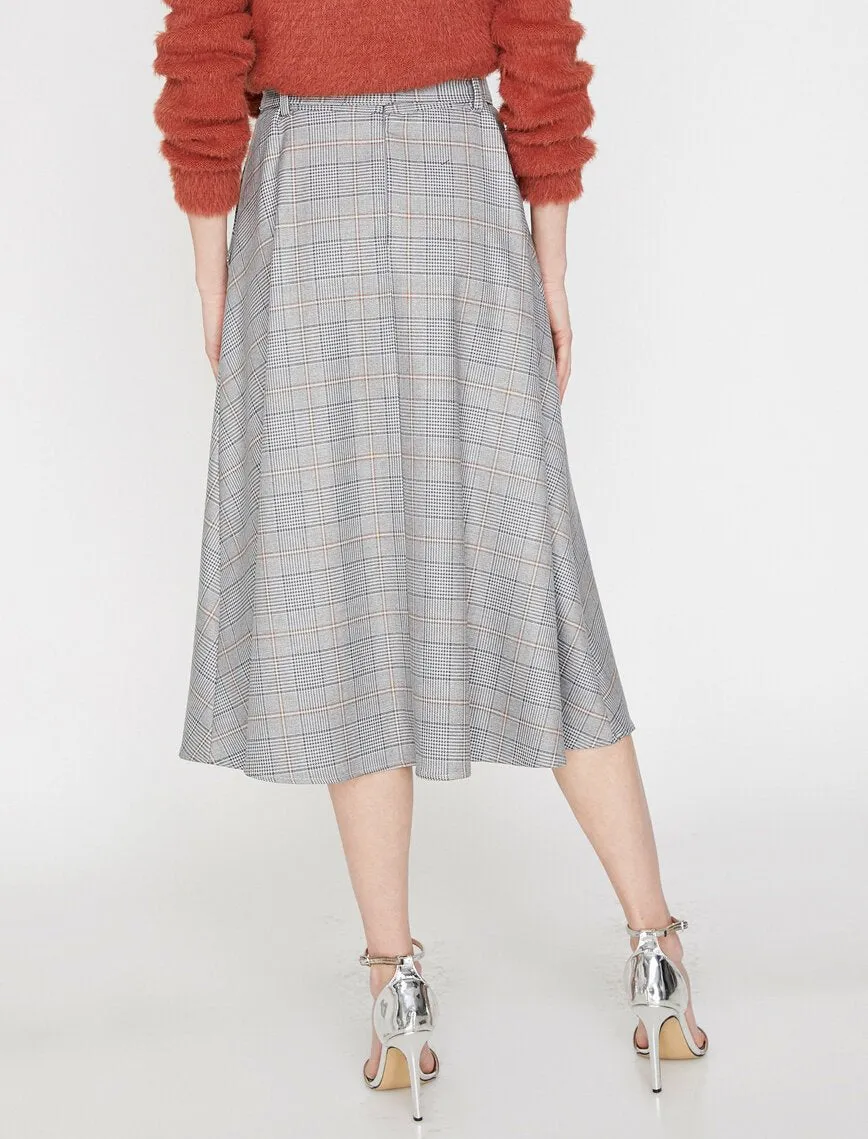 12041 Grey Patterned Midi Skirt