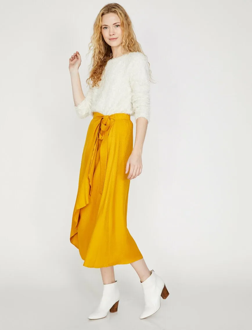 12169 Mustard Tie Waist Midi Skirt