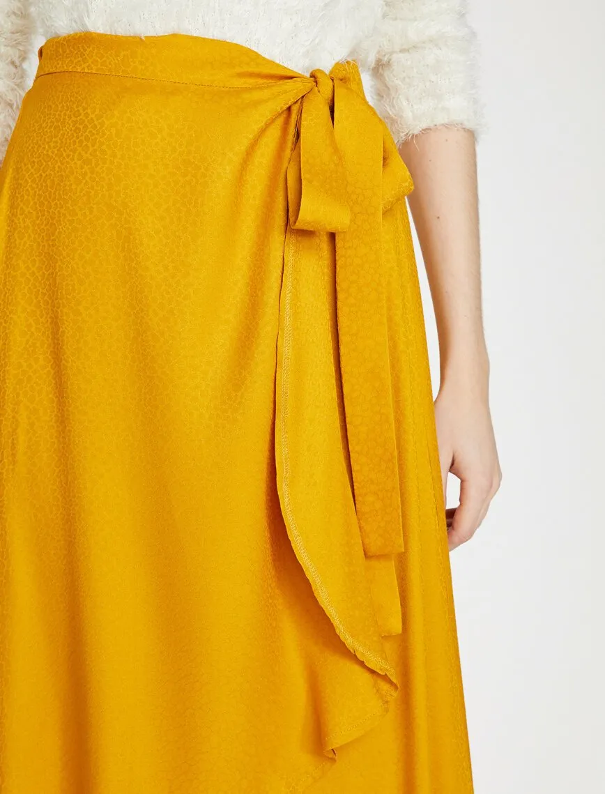 12169 Mustard Tie Waist Midi Skirt