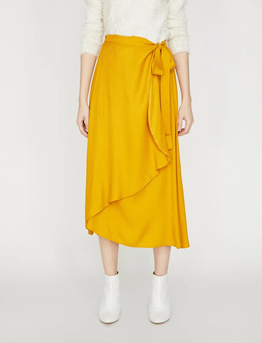 12169 Mustard Tie Waist Midi Skirt