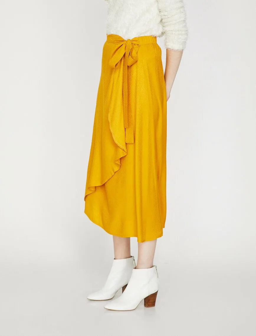 12169 Mustard Tie Waist Midi Skirt