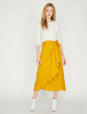 12169 Mustard Tie Waist Midi Skirt