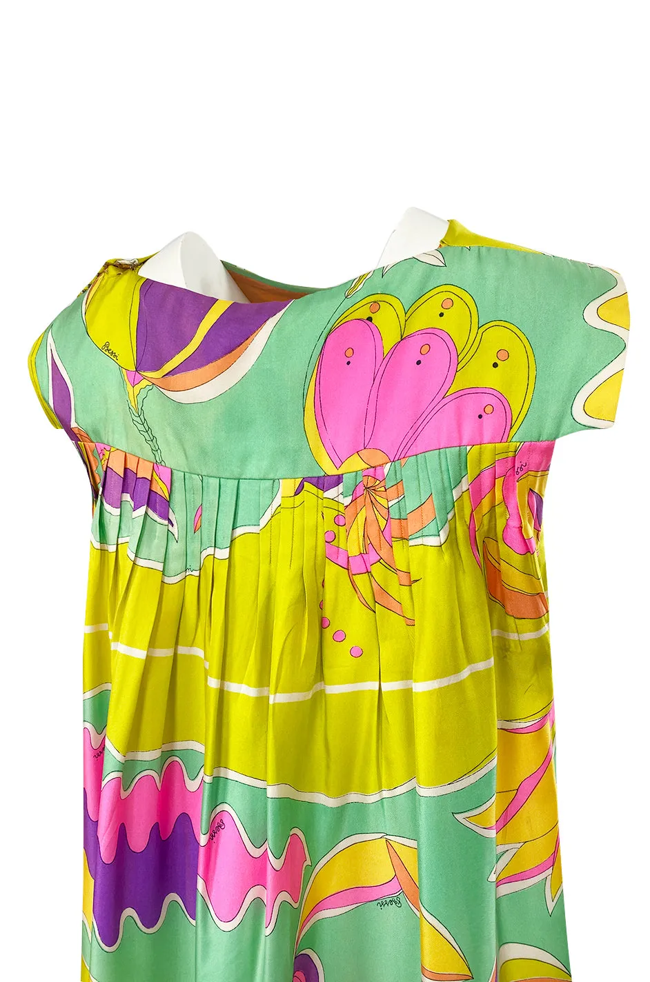 1960s Bessi Vivid Tropical Colors Printed Silk Twill Dress w Belt