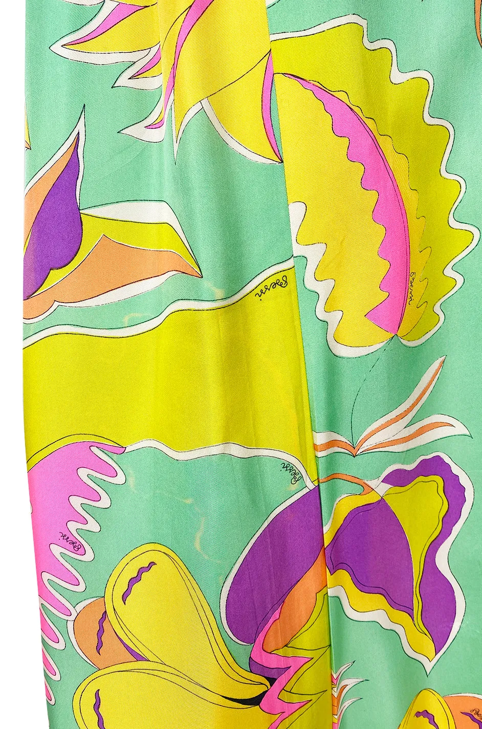 1960s Bessi Vivid Tropical Colors Printed Silk Twill Dress w Belt