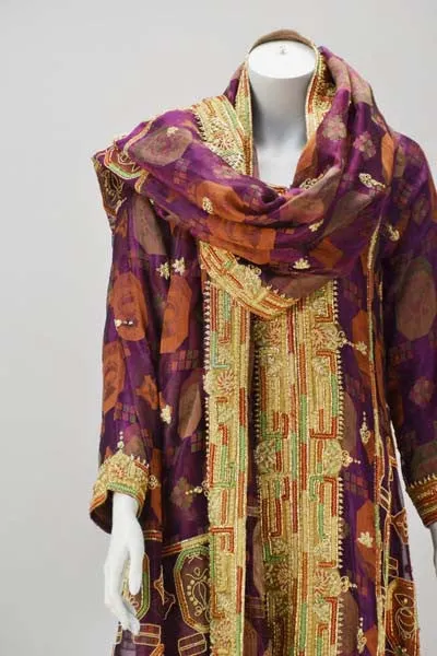 1970s Indian Multi Color Embroidered Kaftan Ensemble