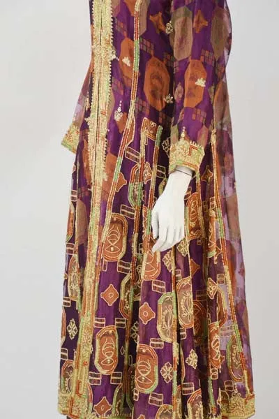 1970s Indian Multi Color Embroidered Kaftan Ensemble