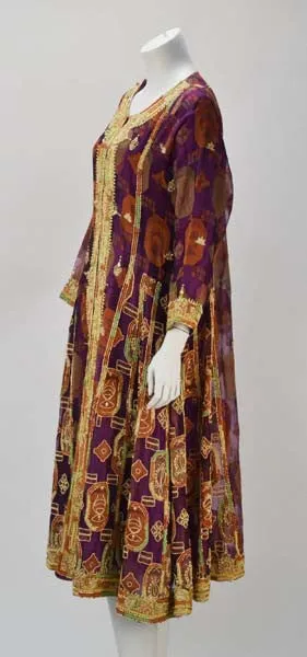 1970s Indian Multi Color Embroidered Kaftan Ensemble