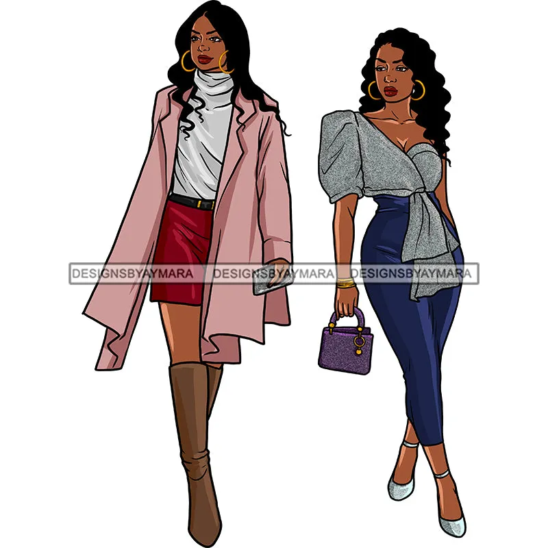 2 Ladies Walking Modeling  JPG PNG  Clipart Cricut Silhouette Cut Cutting