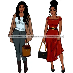 2 Ladies Walking Modeling Red Dress JPG PNG  Clipart Cricut Silhouette Cut Cutting