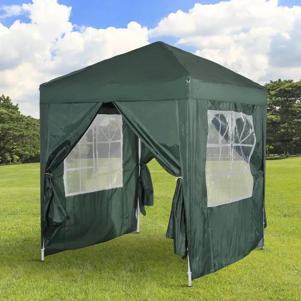 2 X 2m Pop-Up Gazebo Canopy Outdoor Shelter For Weddings, Picnics, Sports Events, Camping Trips - Green