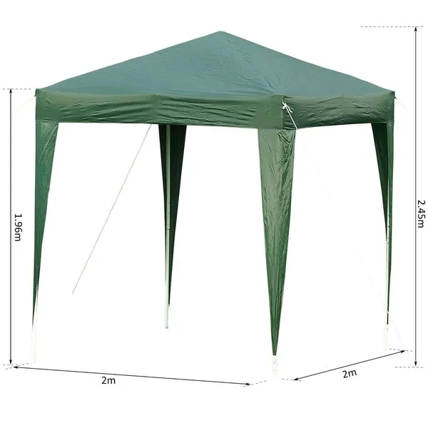 2 X 2m Pop-Up Gazebo Canopy Outdoor Shelter For Weddings, Picnics, Sports Events, Camping Trips - Green