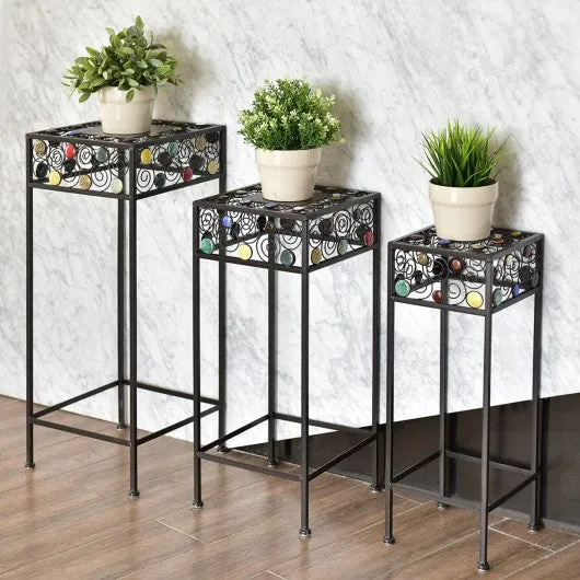 3 pcs Square Ceramic Beads Decor Metal Plant Stand