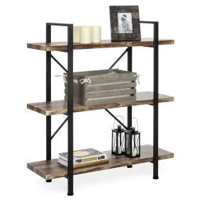 3-Shelf Industrial Open Bookshelf Furniture w/ Wood Shelves, Metal Frame