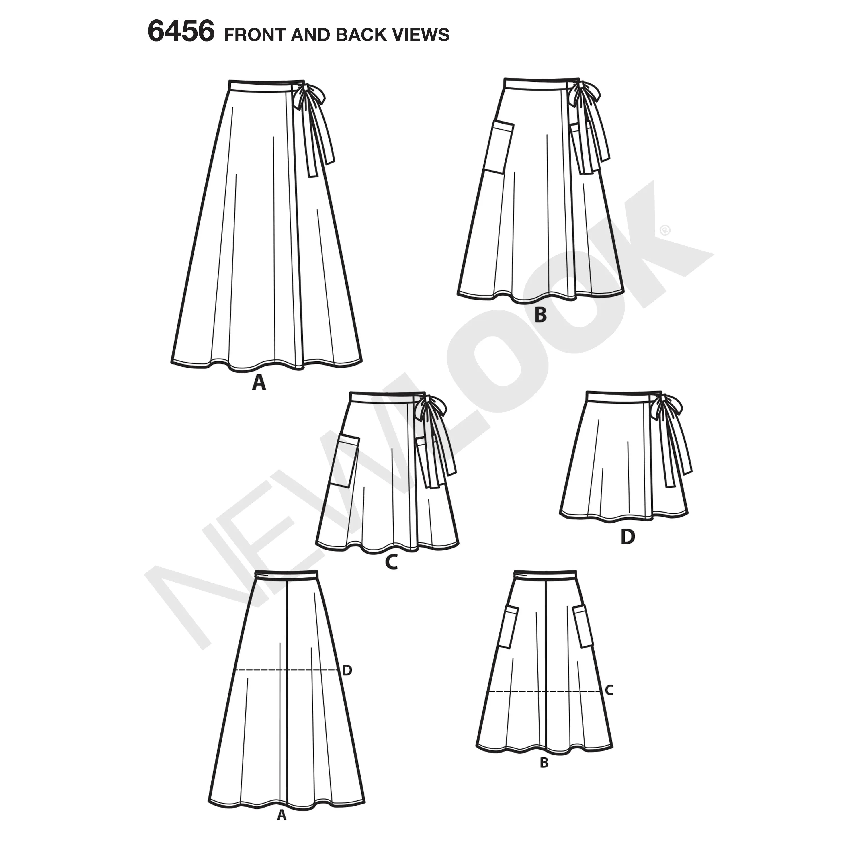 6456 Misses' Easy Wrap Skirts in Four Lengths