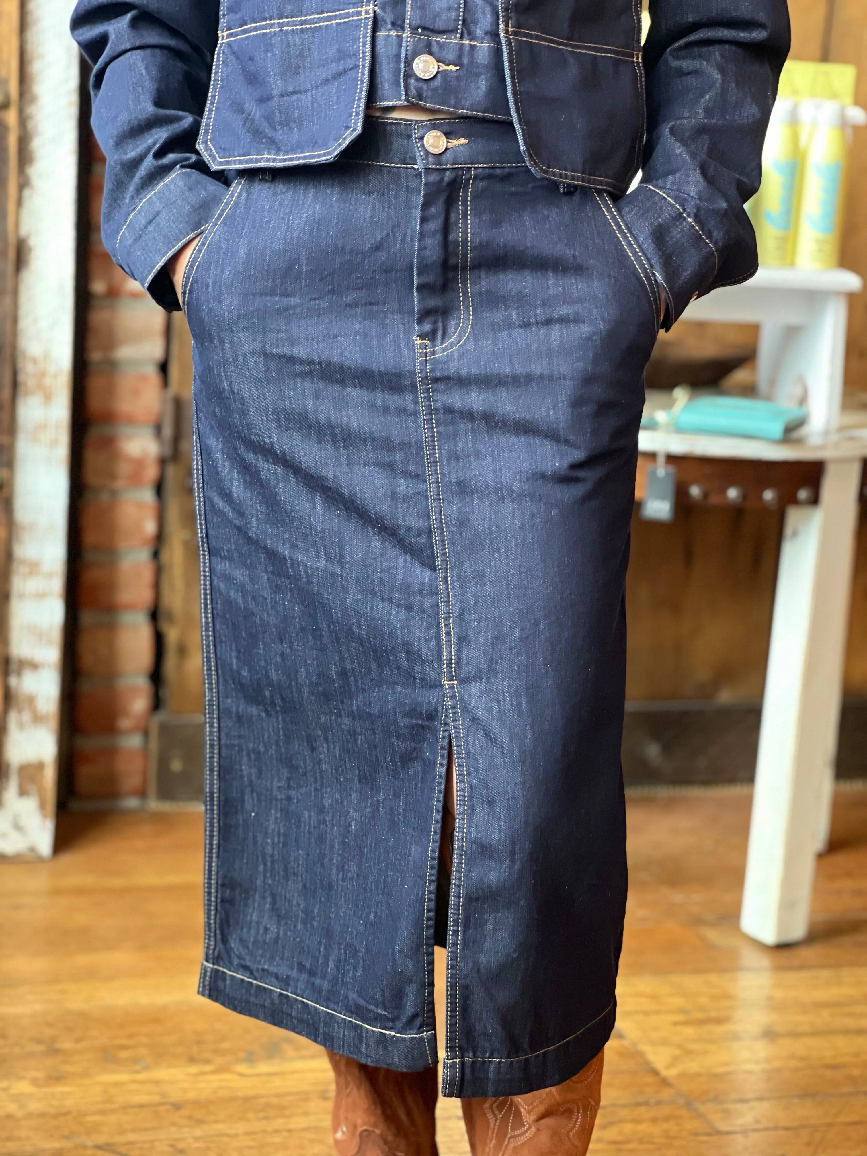 Aaron & Amber Midi Denim Skirt