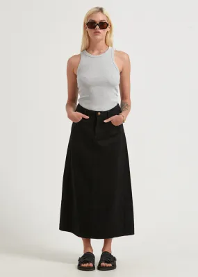 AFENDS Womens Nina - Twill High Rise Midi Skirt - Black