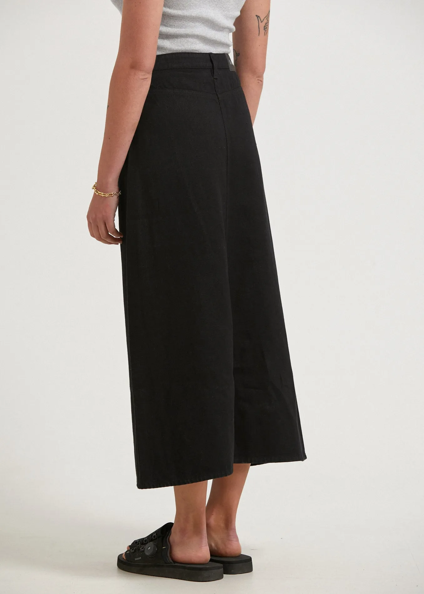 AFENDS Womens Nina - Twill High Rise Midi Skirt - Black