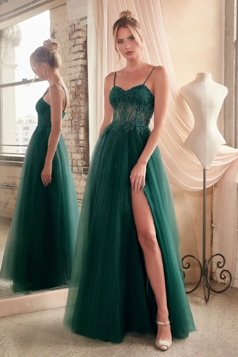 Alex Prom Dress Lace & Layered Tulle Gown Cinderella Divine C150  LaDivine C150 740150ER-Emerald