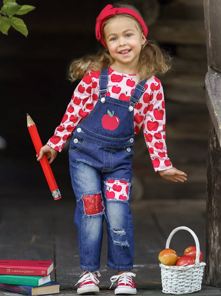 Apple Vision Top And Patched Denim Overall Set