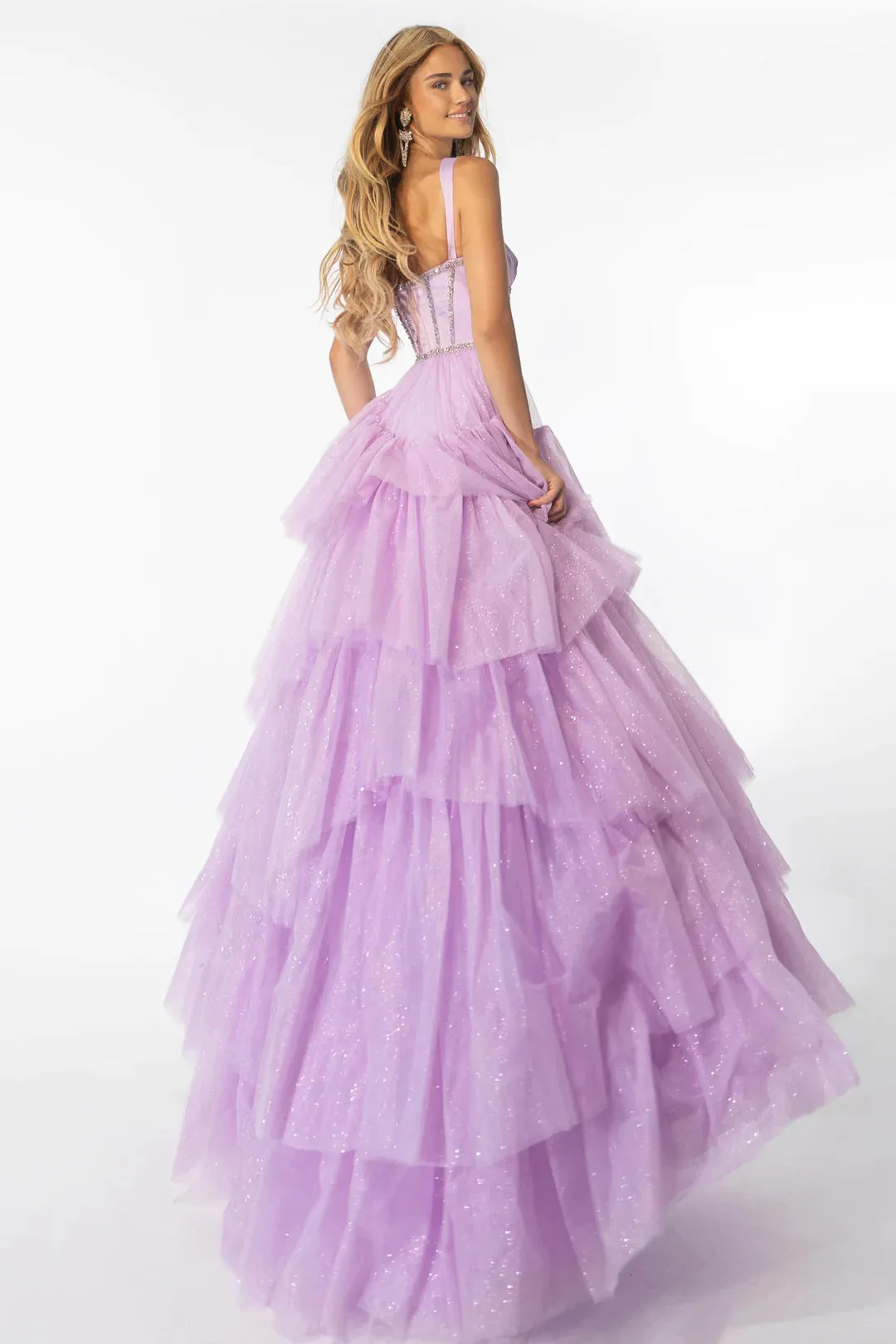 Ava Presley 28592 Size 2 Lilac Shimmer Tulle A Line Layer Ballgown Prom Dress Satin Corset Crystal Embellished Formal Gown