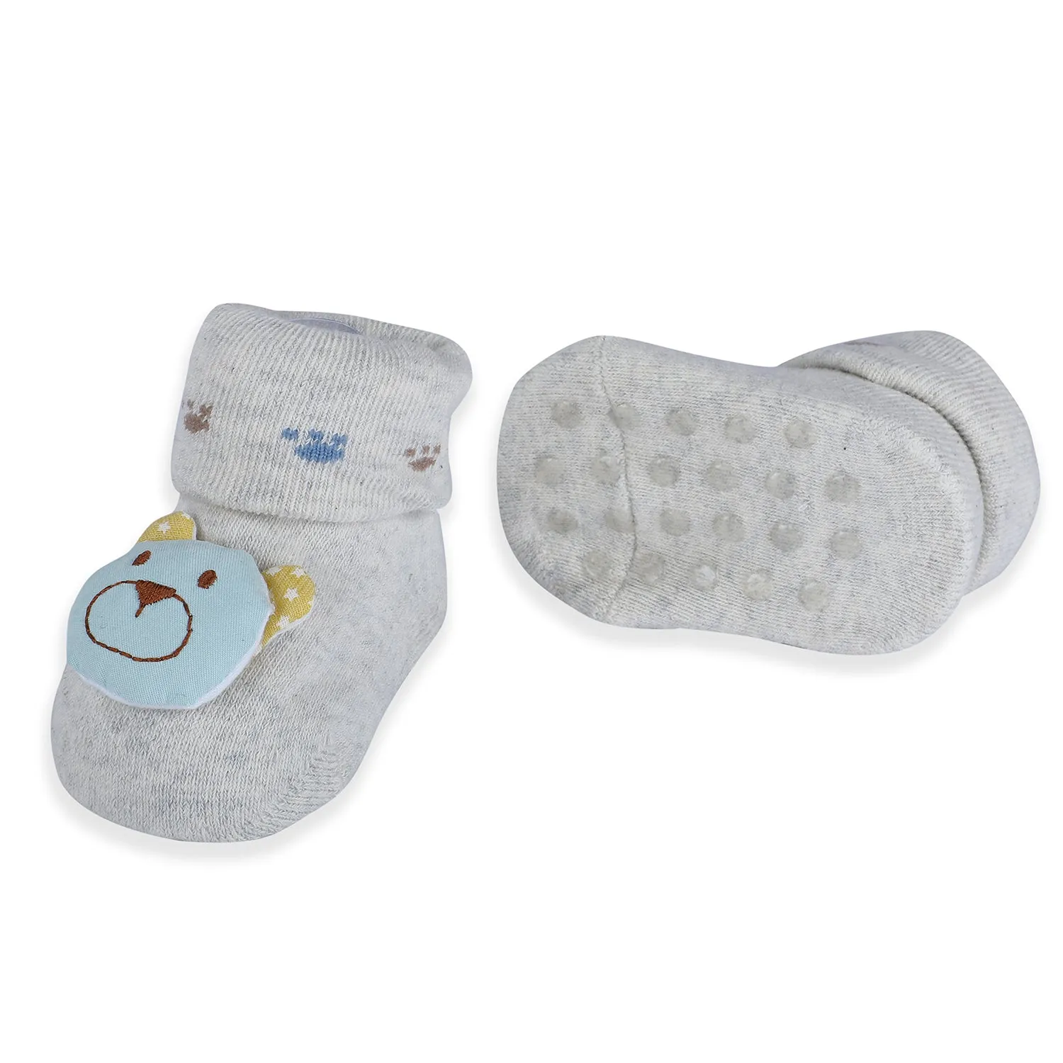 Baby Moo Cuddly Bear Cotton Anti-Skid 3D Socks - Grey