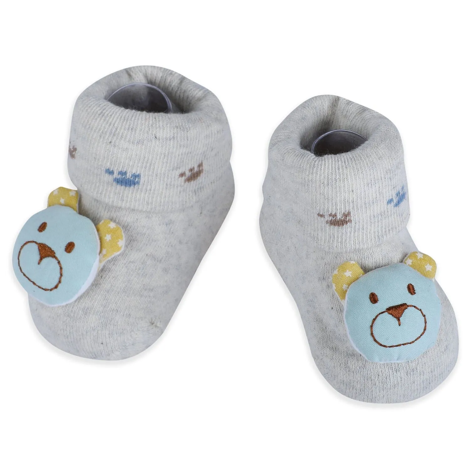 Baby Moo Cuddly Bear Cotton Anti-Skid 3D Socks - Grey