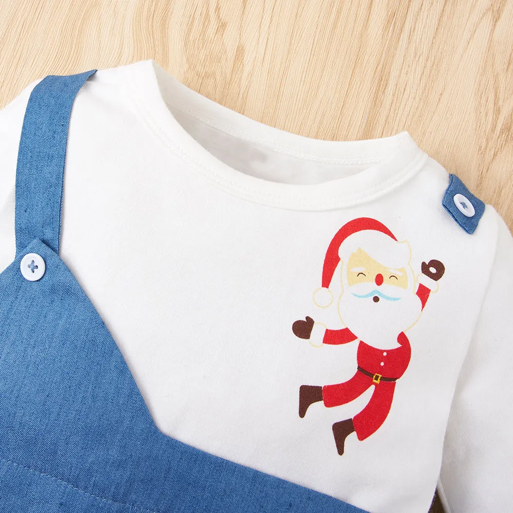 Baby Santa Graphic Faux Overall Jumpsuit