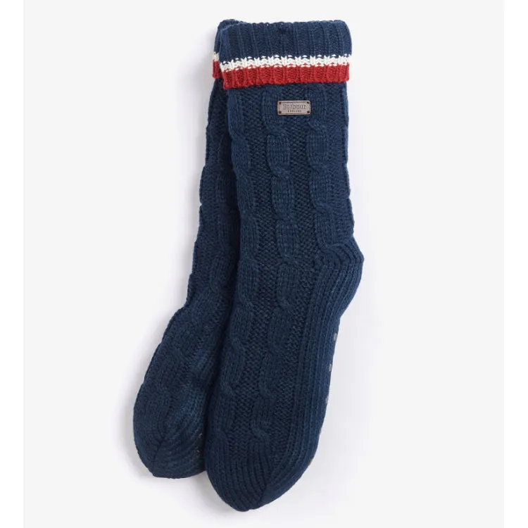 Barbour Cable Knit Lounge Socks - Navy/Cranberry