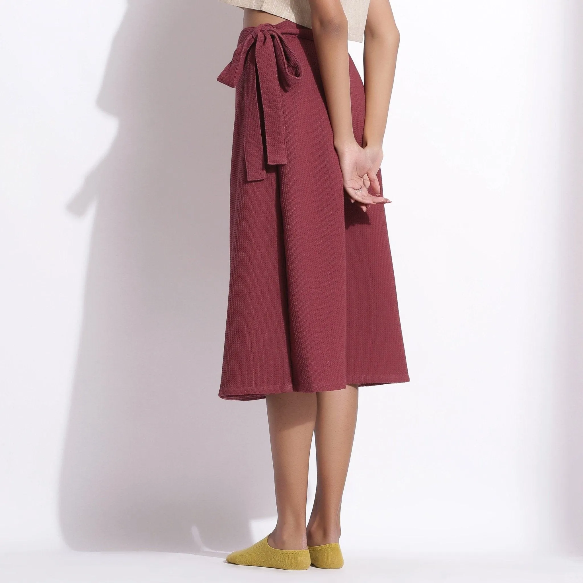 Barn Red Warm Cotton Waffle Midi Wrap Skirt