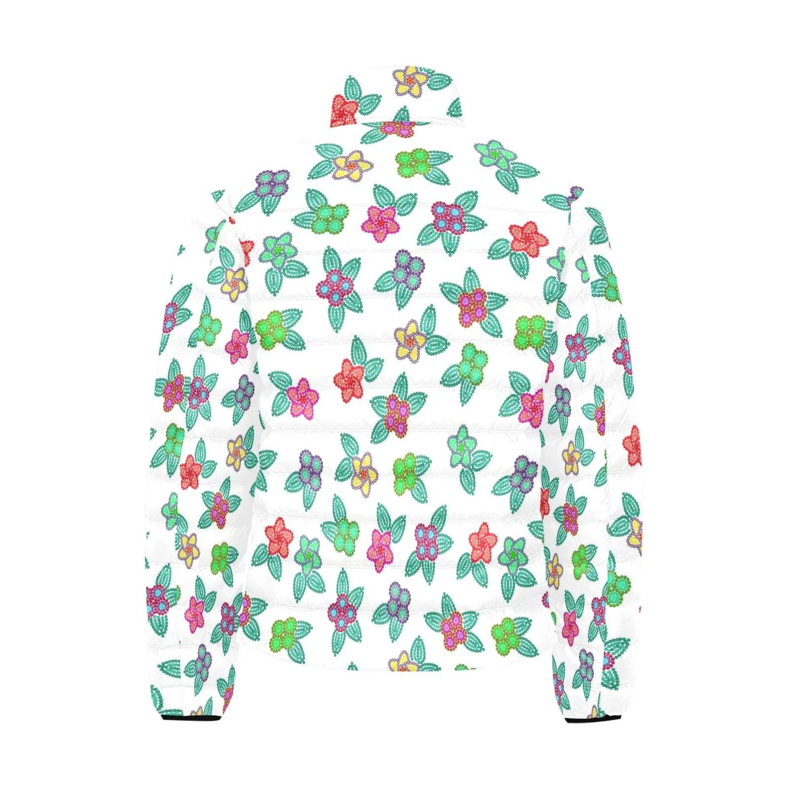 Berry Flowers White Men's Stand Collar Padded Jacket