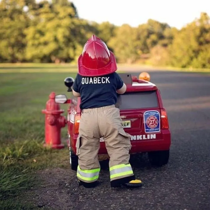 BIRTHDAY Firefighter Personalized BLACK 2PC Baby Outfit