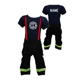 BIRTHDAY Firefighter Personalized BLACK 2PC Baby Outfit