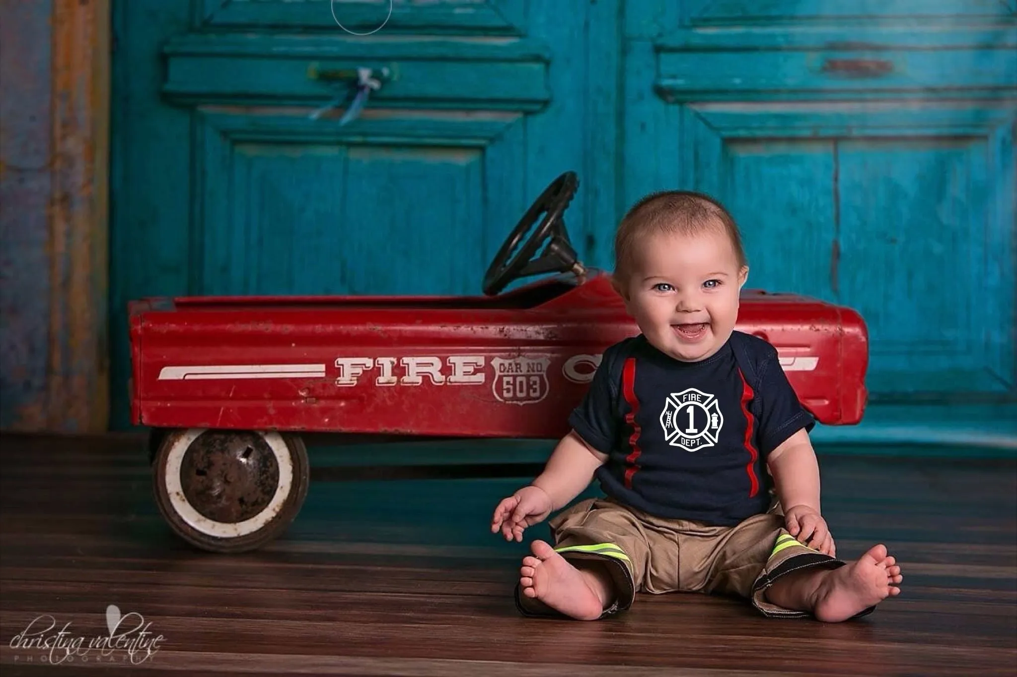 BIRTHDAY Firefighter Personalized BLACK 2PC Baby Outfit