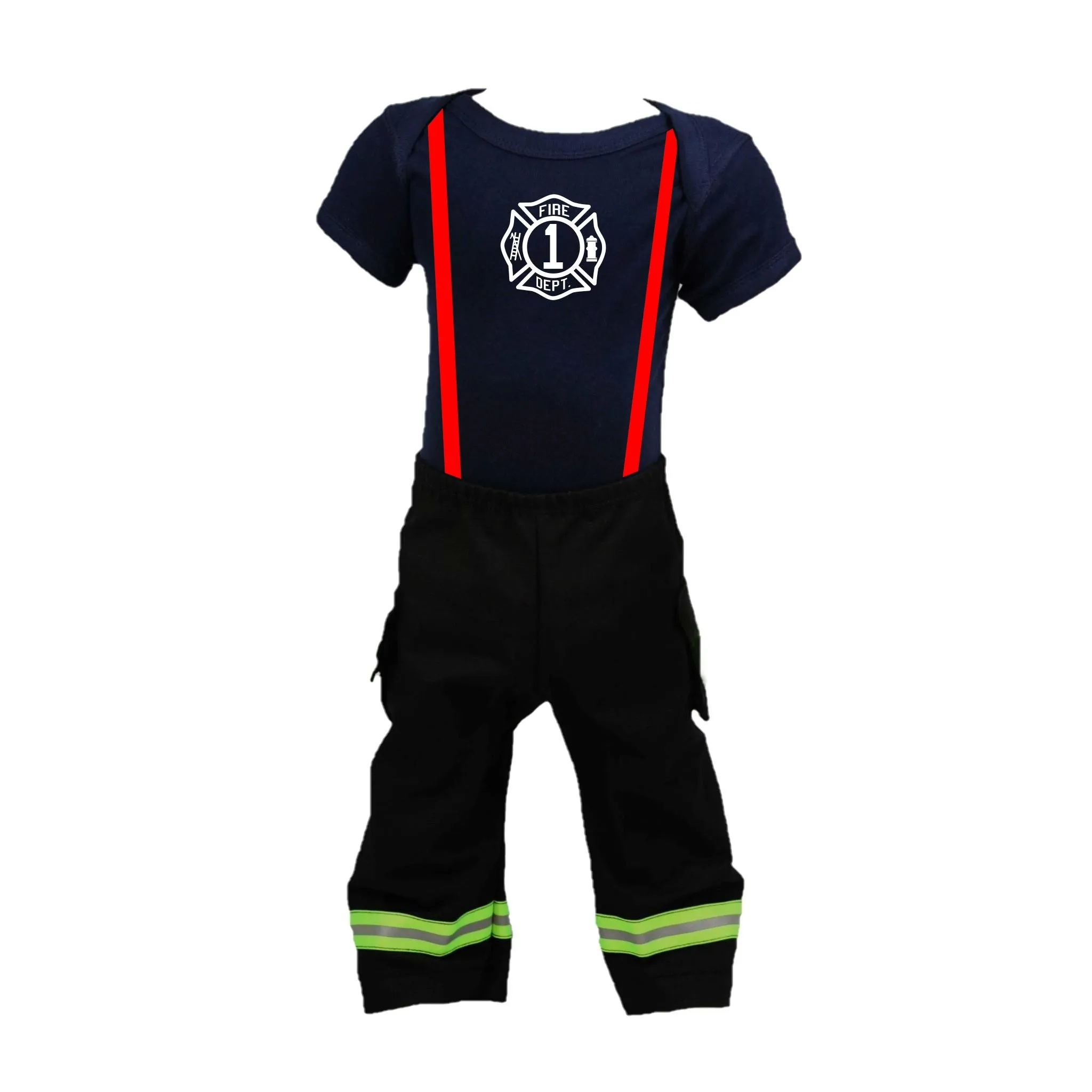 BIRTHDAY Firefighter Personalized BLACK 2PC Baby Outfit