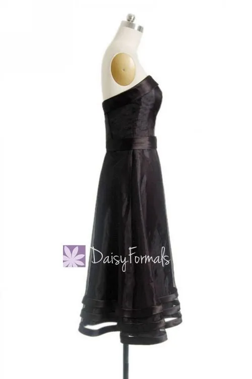 Black Strapless Party Dress Organza Formal Dress Little Black Formal Dress (BM857)