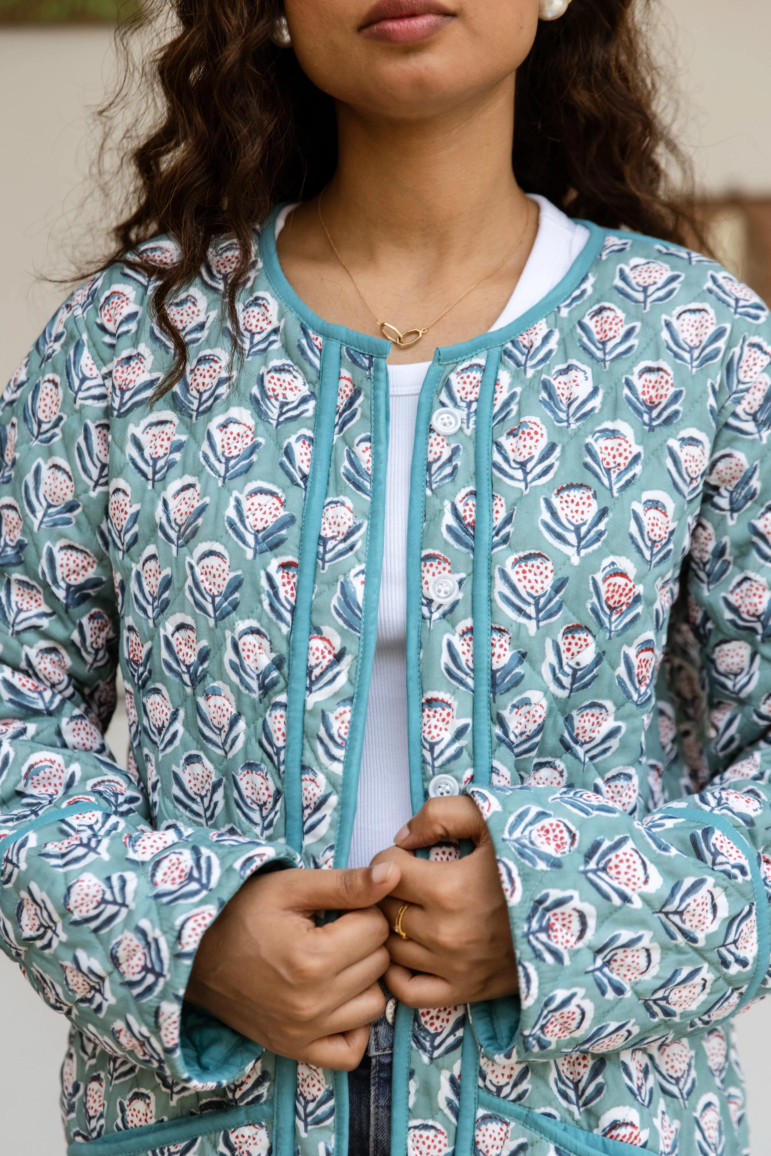 Block Print Quilted Jacket - Blue