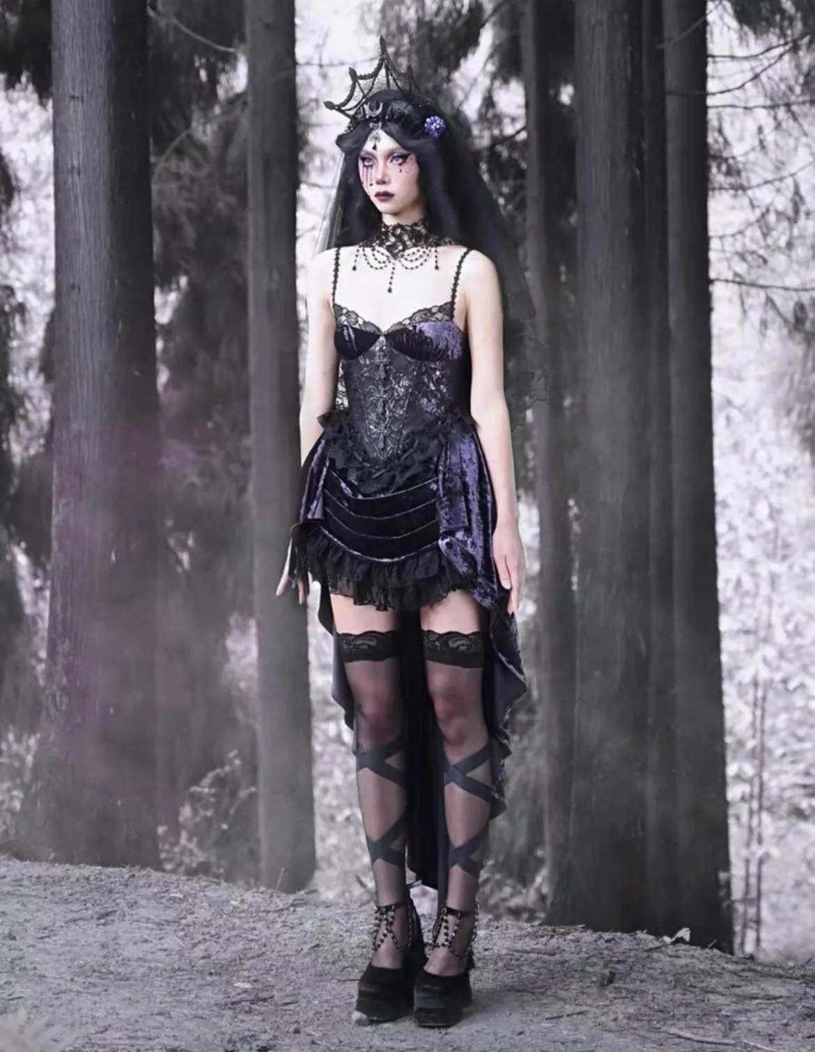 [Blood Supply]Moon Goddess Gothic Velvet Halloween Dress